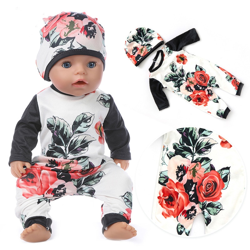 pass 17 tommers født baby 43cm dukke klær tilbehør 3- stykke lue rose kjole til baby bursdag festival