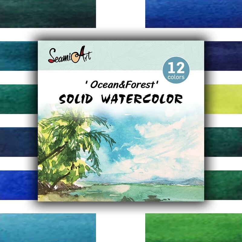 SeamiArt-Juego de acuarelas lavables para niños, pinturas de acuarelas en 12 colores, juego de acuarela sólido, paquete Simple para pintar: 12 color Ocean