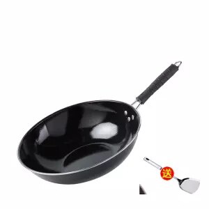 Emalje wok non-stick pande husholdning ubelagt rustfri jern pande gaskomfur induktionskomfur speciel flad bund wok kogegryde: 30cm