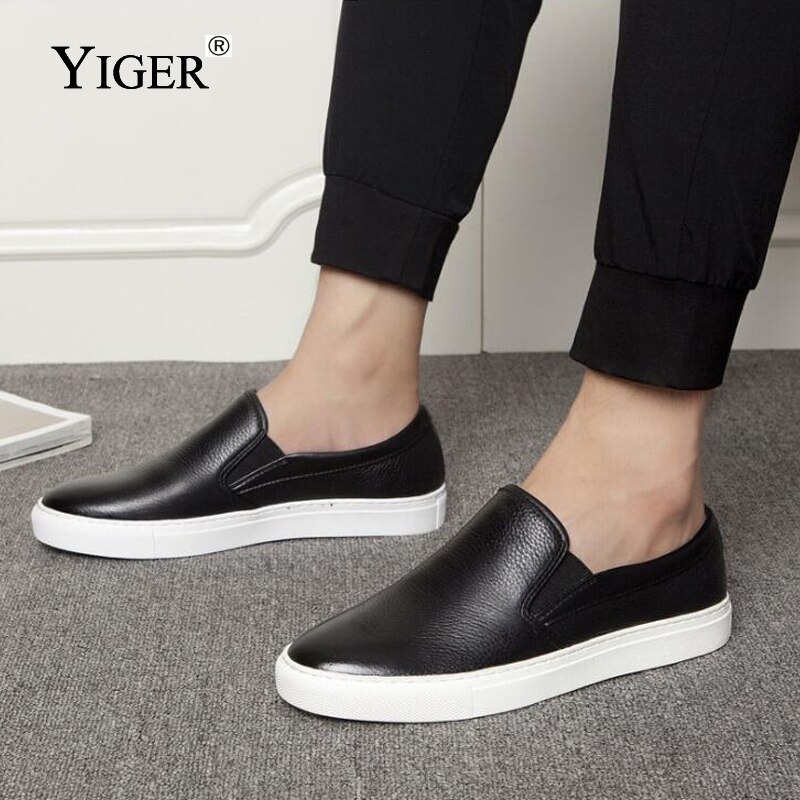 YIGER – mocassins en cuir véritable à enfiler pour homme, respirants, à la , noirs et blancs, nouveauté , , 0120