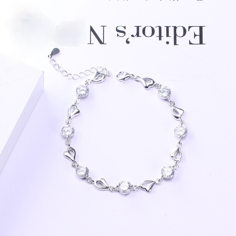 Hartvormige Sterling Zilveren Armband Vrouwelijke S925 Koreaanse Versie Eenvoudige Zirkoon Sieraden Sieraden Voor Vriendin