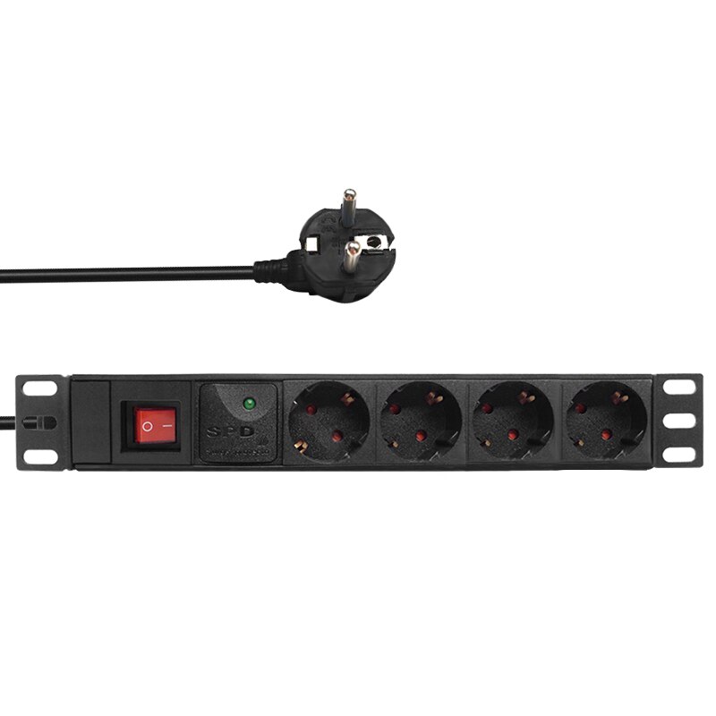 16A 2/12 Unit German PDU Network Cabinet Rack European Standard Regulation Socket Outlet Switch EU Power Strip Distribution: 4 Unit