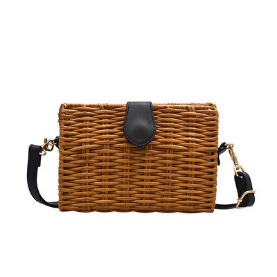 Zomer Rotan Handgemaakte Vrouwen Schoudertas Casual Mini Weave Vrouwen Tas Bohemian Stijl Strand Crossbody Tas Reizen Portemonnee: brown