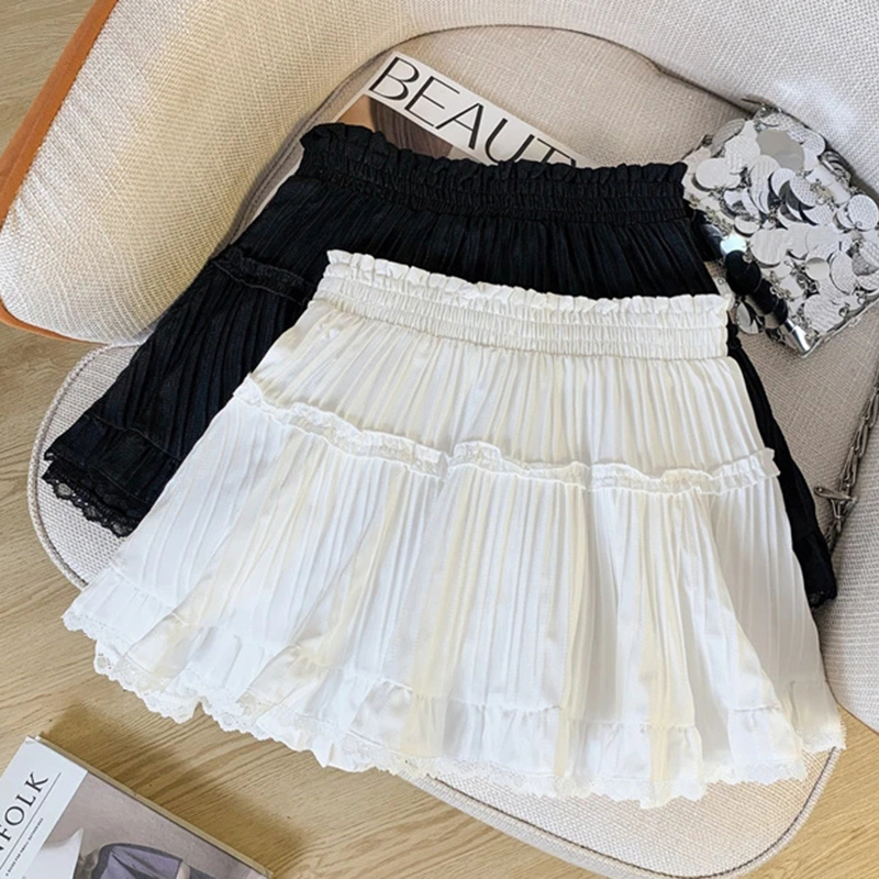 Koreanske plisserede nederdele med elastisk talje til kvinder sommer ensfarvet blonde mini nederdel kvinde sød a-linje shorts nederdel kvinde