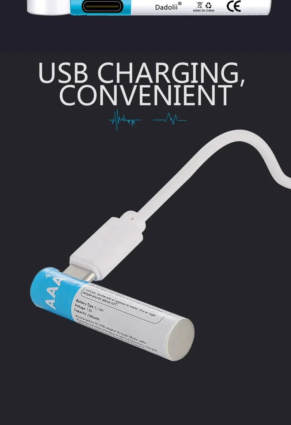 Nueva batería recargable AAA de 1,5 V, batería AAA recargable de 2300mAh, batería de polímero de litio, carga rápida mediante Cable USB tipo C
