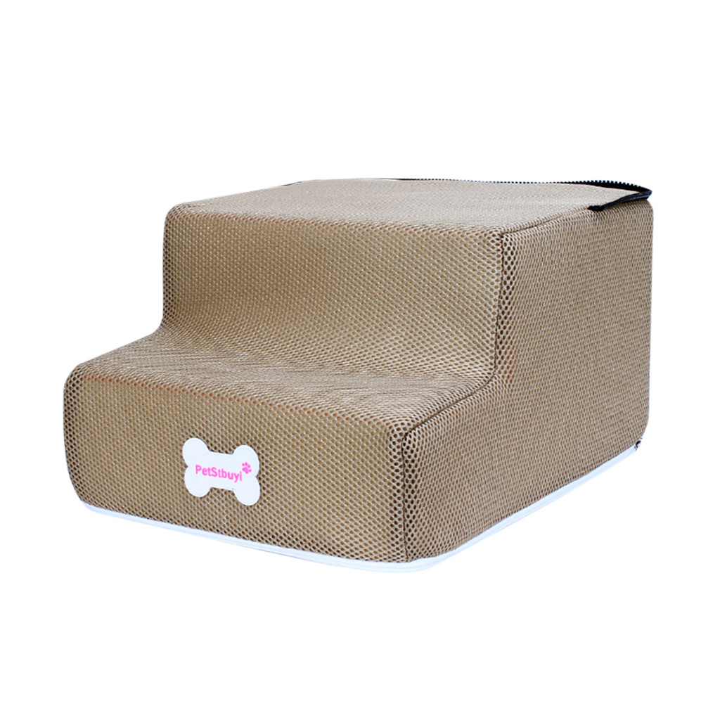 Pet Products Breathable Mesh Foldable Pet Stairs Detachable Pet Bed Stairs Dog Ramp 2 Steps Ladder Pet Stairs Dog Access: Dark Khaki
