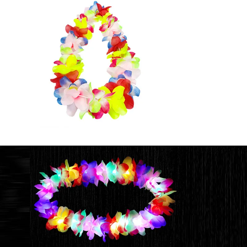 10pcs LED Light Up Flashing Hawaiian Leis Hula Dance Garland Artificial Flowers Neck Loop Necklace Glow Party Supplies Christmas: Olive