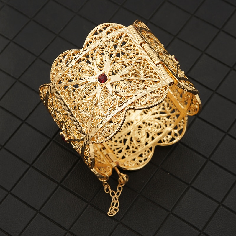 Złota ślubna bransoletka z kryształu górskiego bransoletka mankietowa dama opaska czeski etniczny prezent świąteczny biżuteria