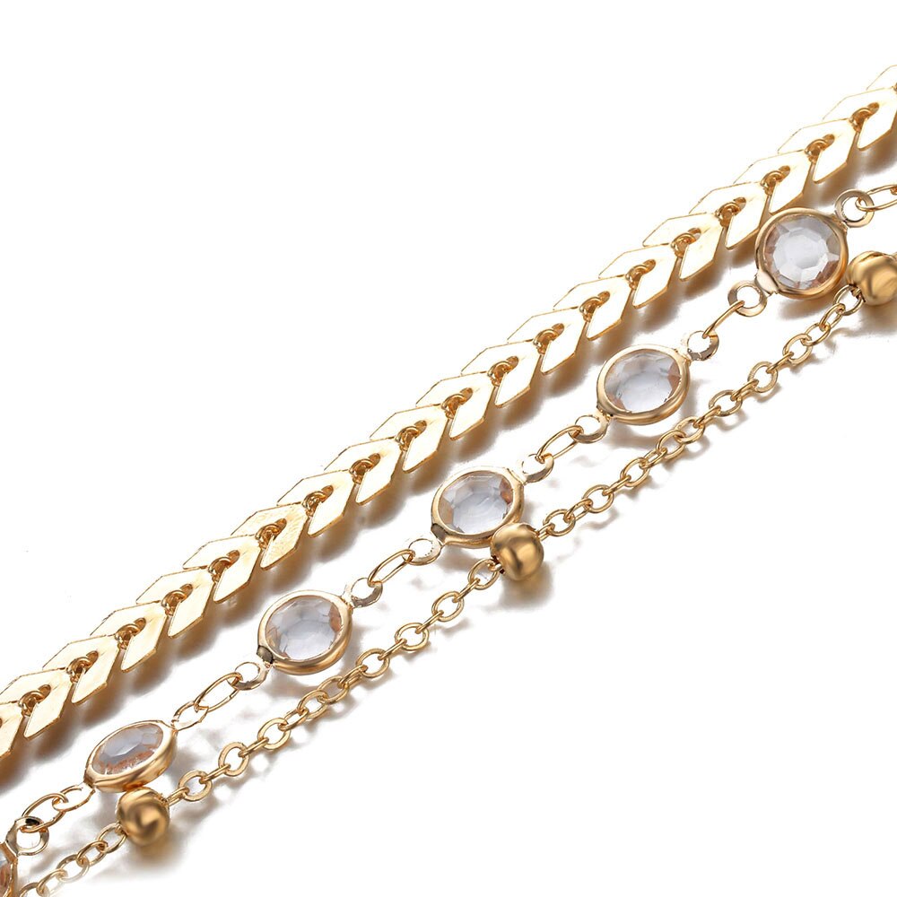Fnio Crystal Pailletten Enkelbandje Set Voor Vrouwen Beach Voet Sieraden Vintage Verklaring Enkelbanden Boho Stijl Sieraden Zomer Party 3 Stks/set