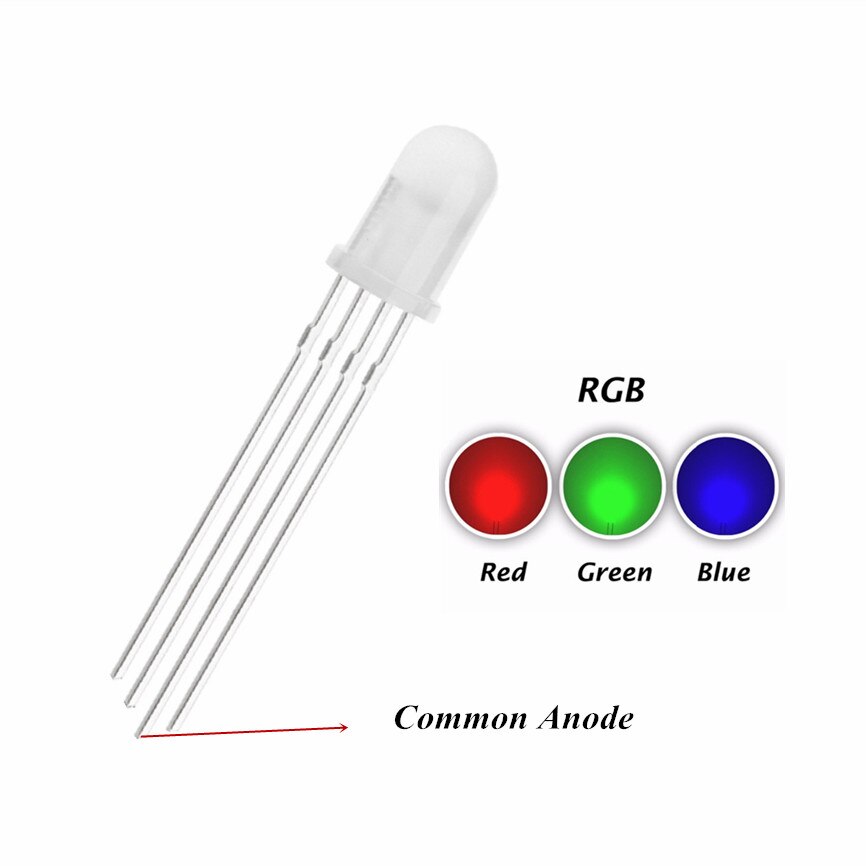 1000PCS 5mm RGB LED Common Anode Diffused F5 Red Green Blue Tricolor Lamp DIP-4 Wide Angle Light Beads Lamps