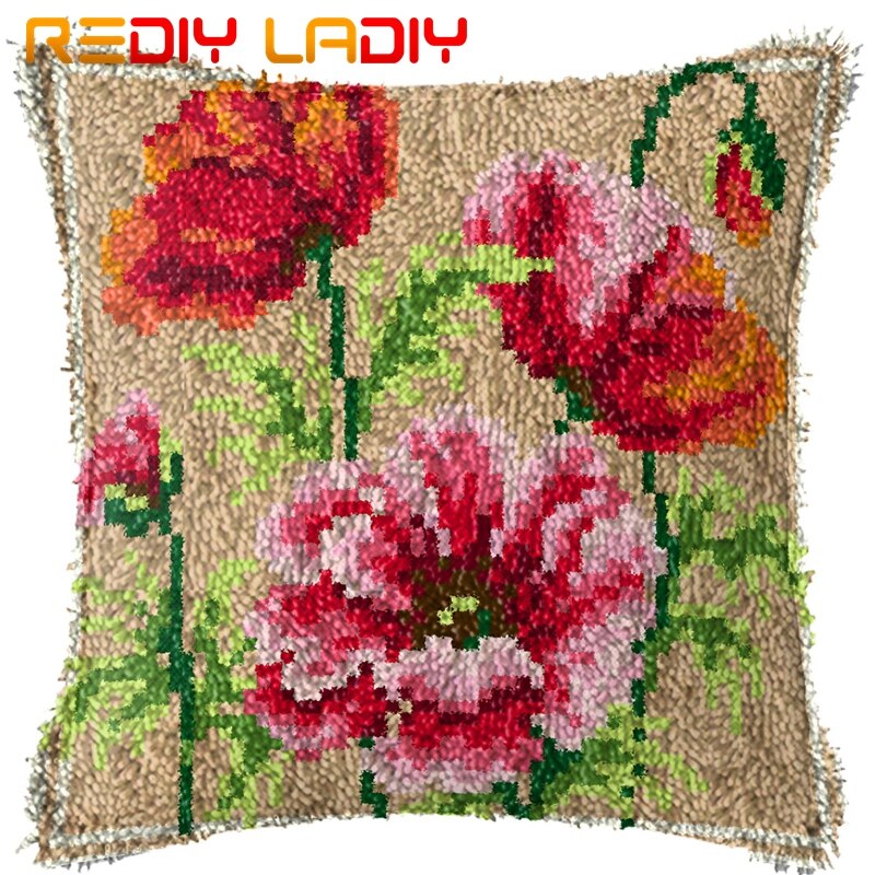 Latch Hook Cushion Hat Flowers Pre-Printed Canvas Cushion Front Acrylic Yarn Crochet Pillow Case Kits Sofa Bed Pillow Home Decor: BZ869