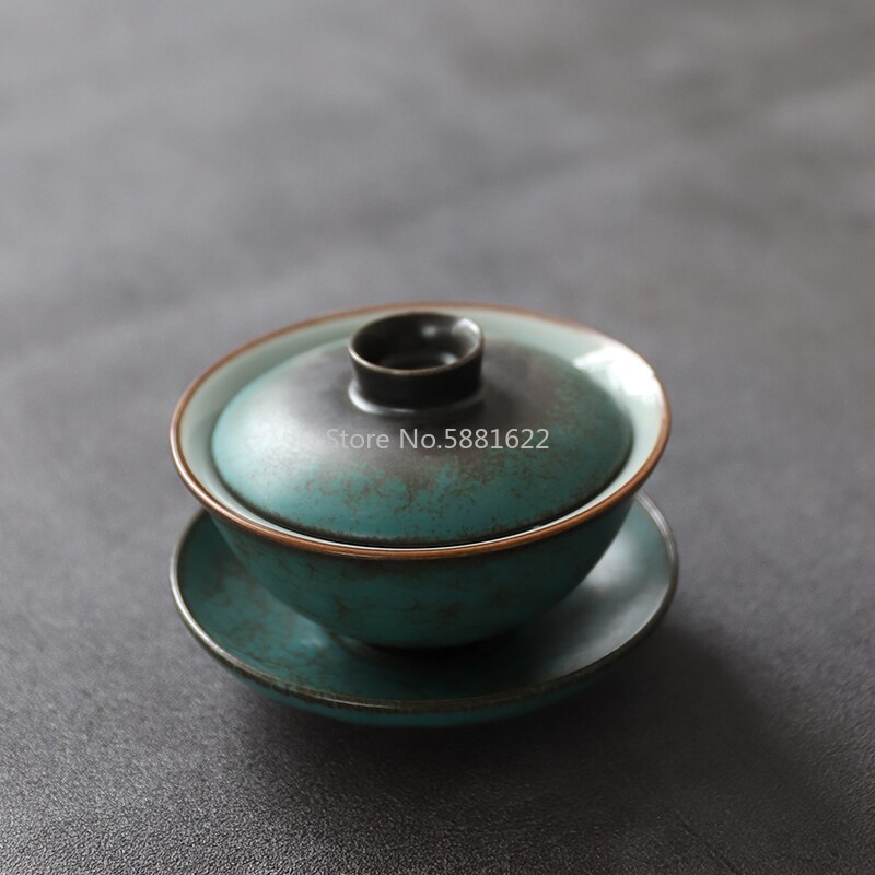 Grøn keramisk gaiwan teaup kung fu te sæt drinkware