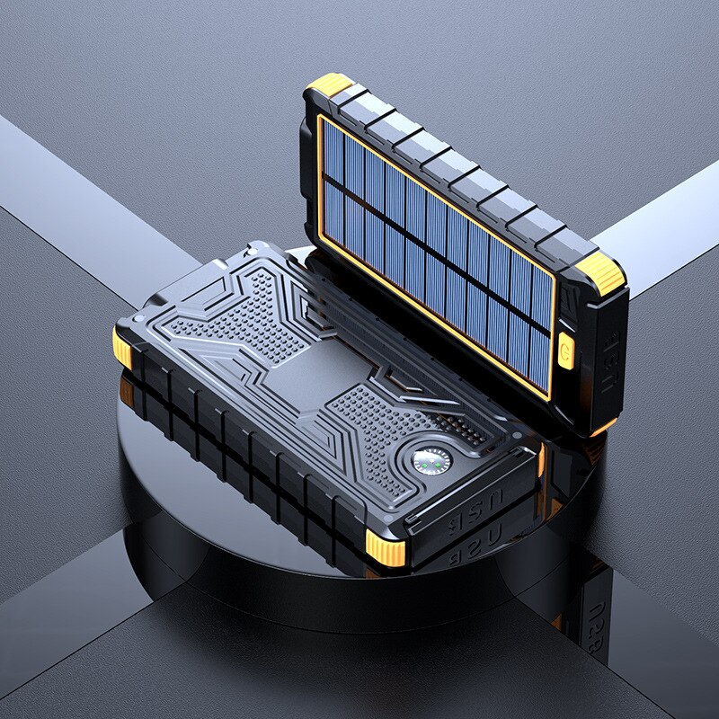 Cargador Solar portátil de 20000mAh para iPhone 11, Samsung S20, Xiaomi, Banco de energía con linterna y brújula para acampar: Naranja