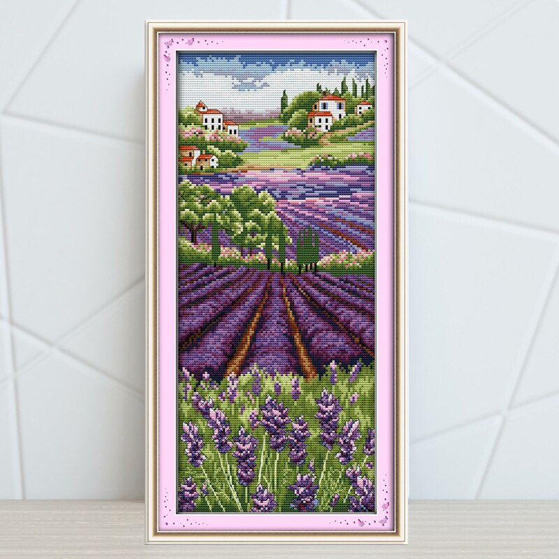 Kits de bordado de punto de cruz, punto de cruz artesanal de pastizal de lavanda, artesanal, hilo para bordar