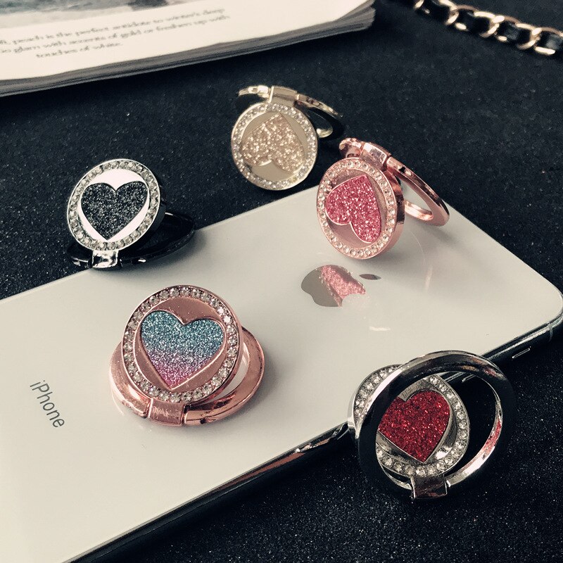 Crystal Round Phone Finger Ring Holder For iPhone Redmi Samsung Thread Metal Grip Rotation Cellphone Stand Mount Bracket