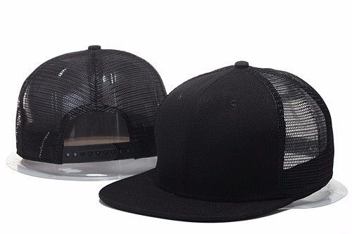 Plain Fitted Flat Bill Cap Baseball Basic Blank Solid Hat Sport Colors: Black