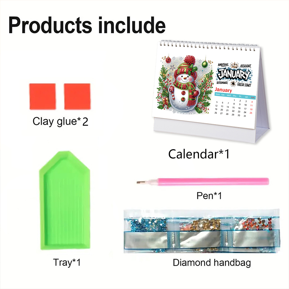 Zestaw robić malowania diamentami DIY z motywem kalendarza na rok 2026, z nieregularnymi diamentami, robić planowania w domu, biurze i szkole.