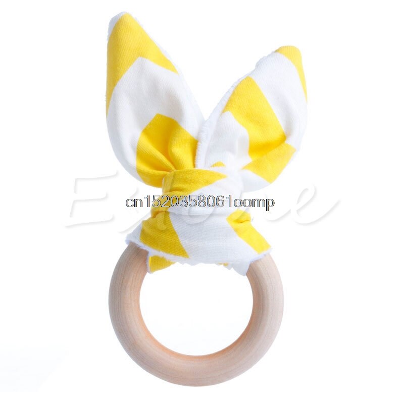 Håndlaget tre naturlig baby tannring ring chewie teether bunny sensorisk leketøy  u50f: Tenner y