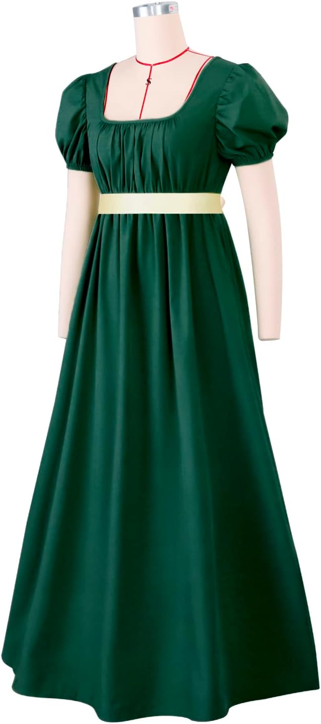 Grünes Regentschaft kleid für Frauen kostüm mit Schärpe Empire Taille gekräuseltes langes Kleid mit Puff ärmeln für Partys, Hochzeiten und Gala