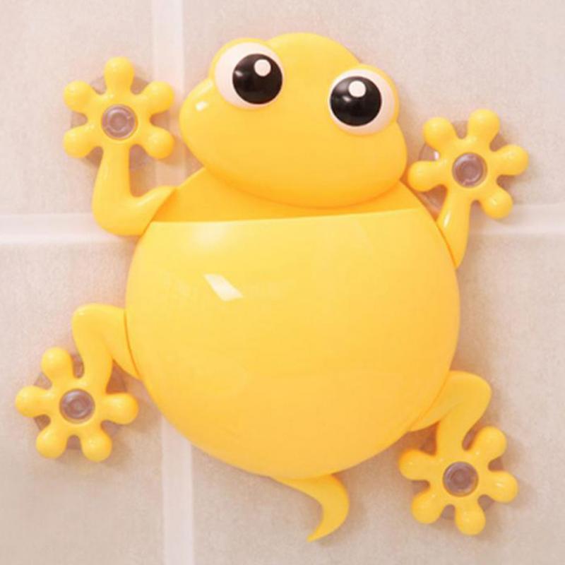 De dibujos animados lindo Gecko modelo cepillo de dientes pasta de dientes de montaje en pared tonto maquillaje soporte Rack Niños Accesorios para el baño: Yellow