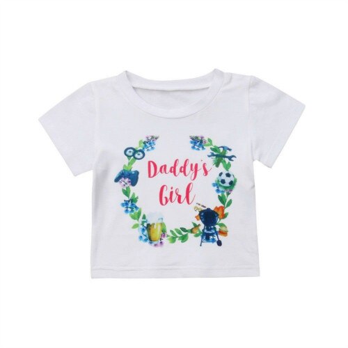 0-2Y Pasgeboren Baby Jongen Meisje Korte Mouw Bloemen Brief Afdrukken Katoenen T-shirt Tee Tops Outfits Babykleertjes: Girl / 24M