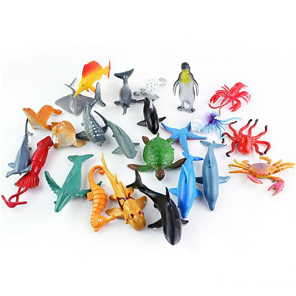 24 piezas niños bebés animales de la vida del mar juguetes animales del mar juguetes modelo animales del océano figuras acuario marino miniatura educación J71