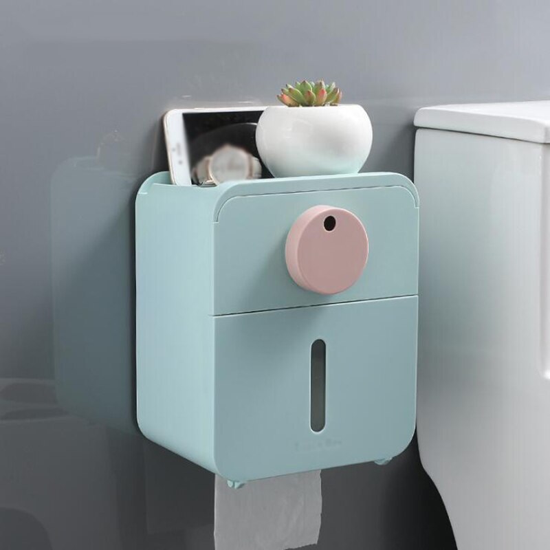 Toilet Roll Holder Waterproof Paper Towel Holder Wall Mounted Wc Roll Paper Stand Case Tube Storage Box Bathroom Accessories: blue