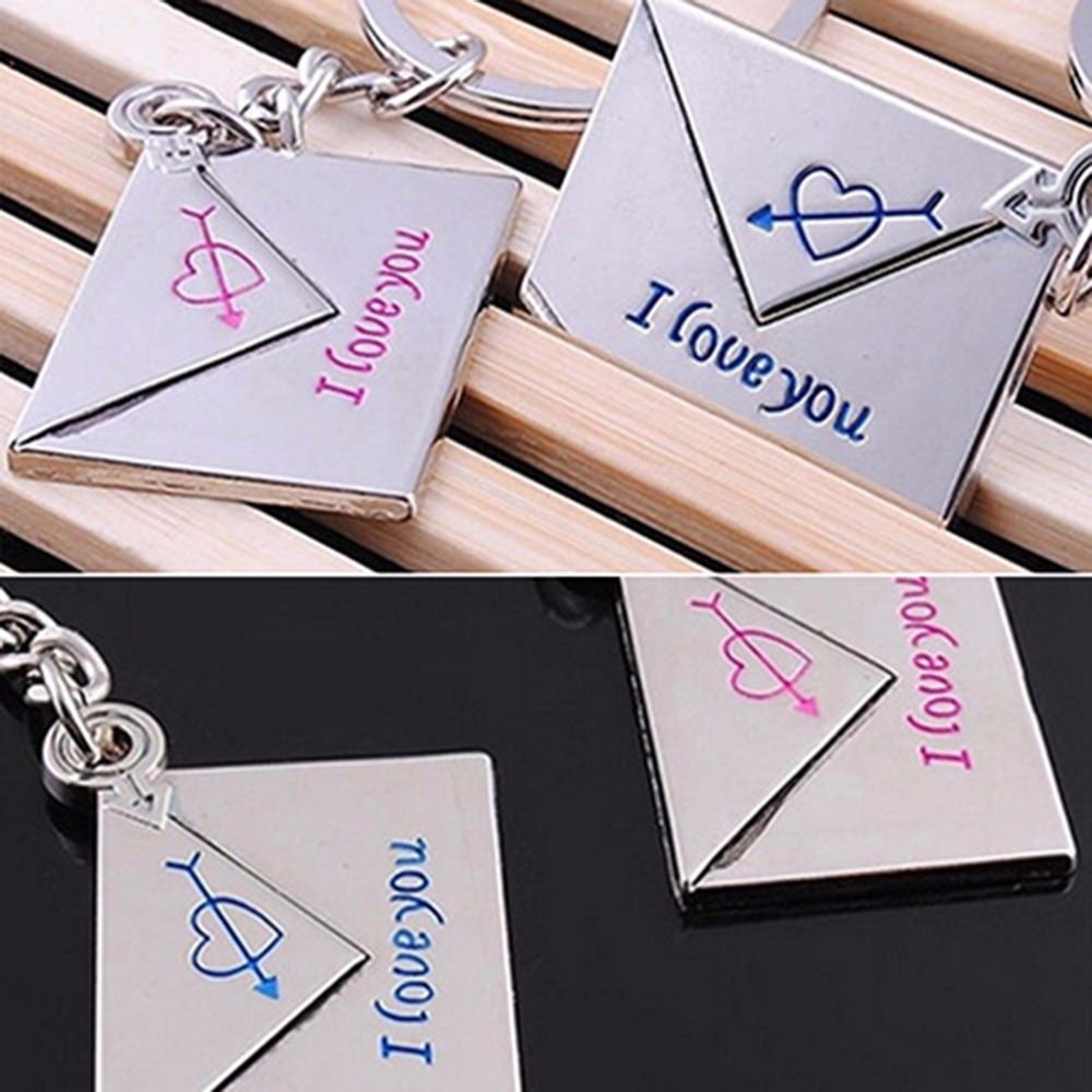 2 Stuks 1 Paar Minnaar Envelop Sleutelhangers "I Love U" Gegraveerde Cupido 'S Pijl Cadeaus Voor Koppels Hart Speelgoed Sleutelhangers