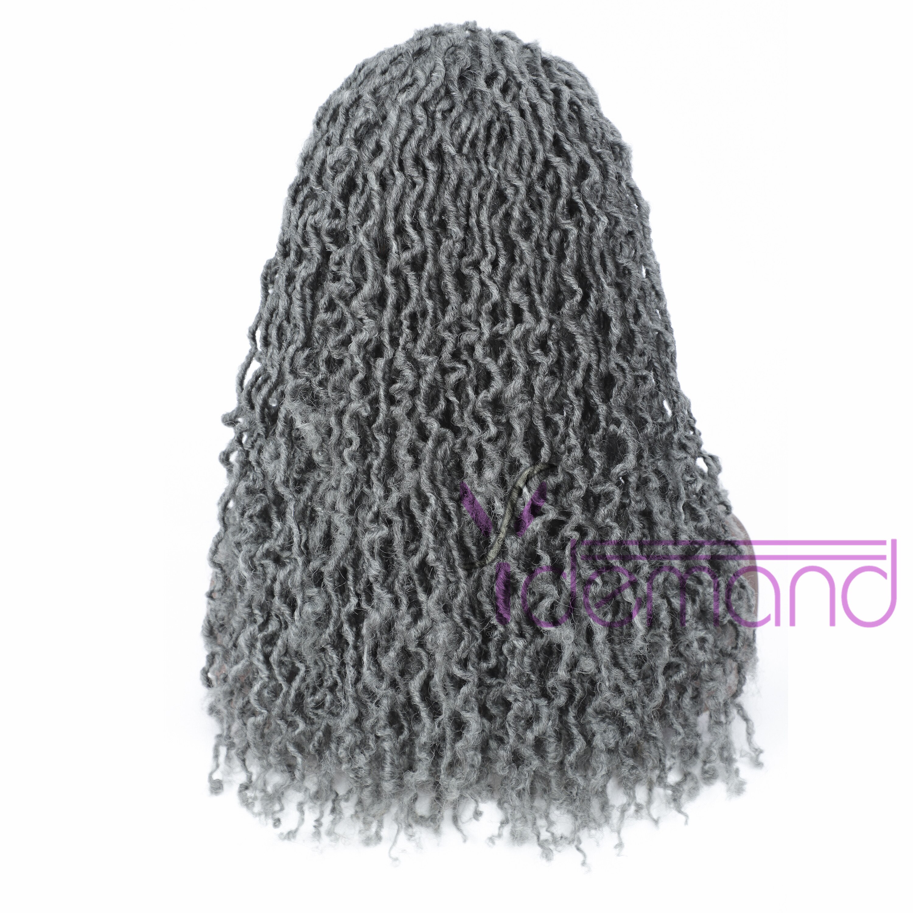Y demand Long Dreadlocks Braided Wigs Grey Goddess Faux Locs Hair 24inch Natural Synthetic Wig For Black Women/Men