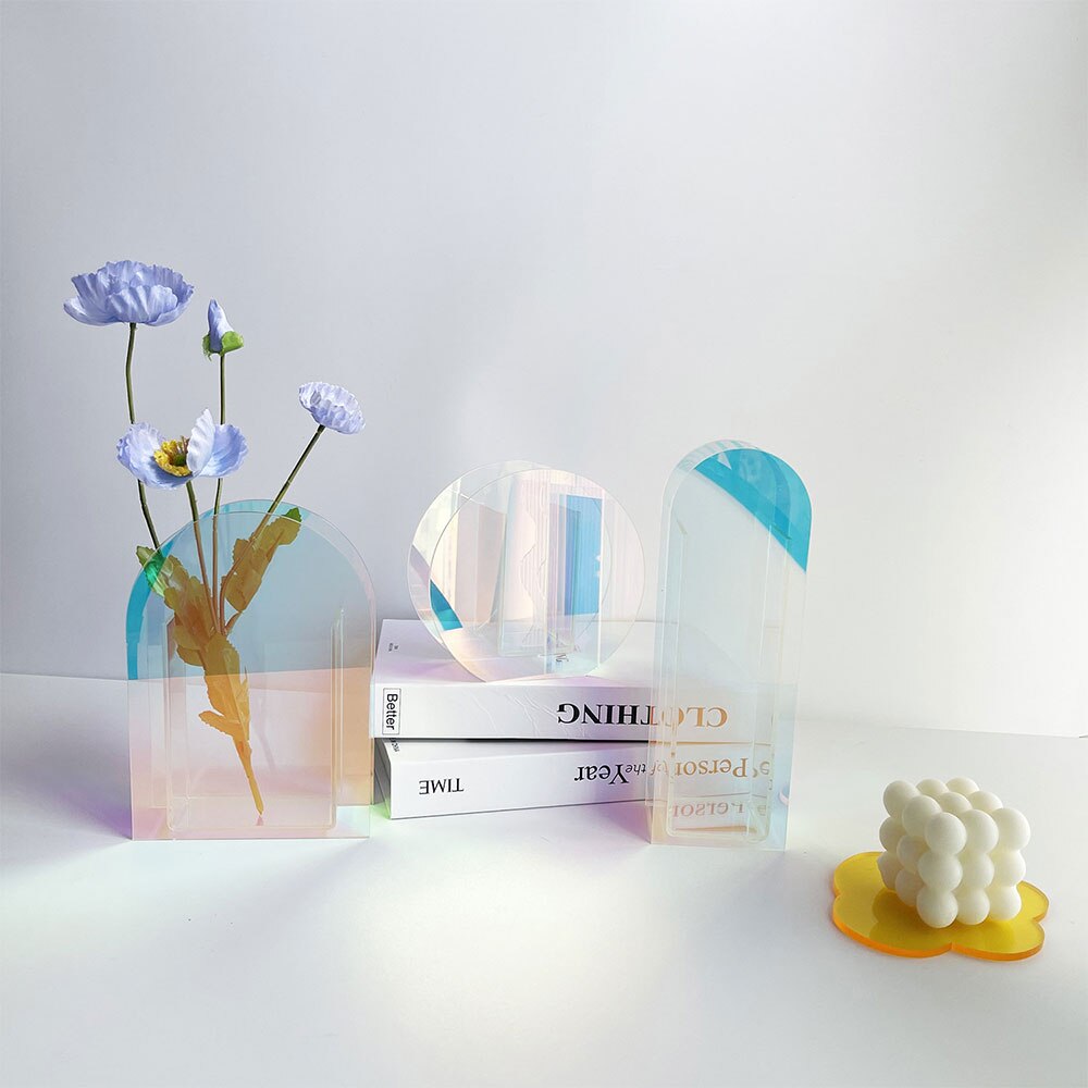 Acryl Vasen transparent Farbe Blumen- Container Dekorative Vase Hochzeit Party Heimat Büro Dekoration Vase