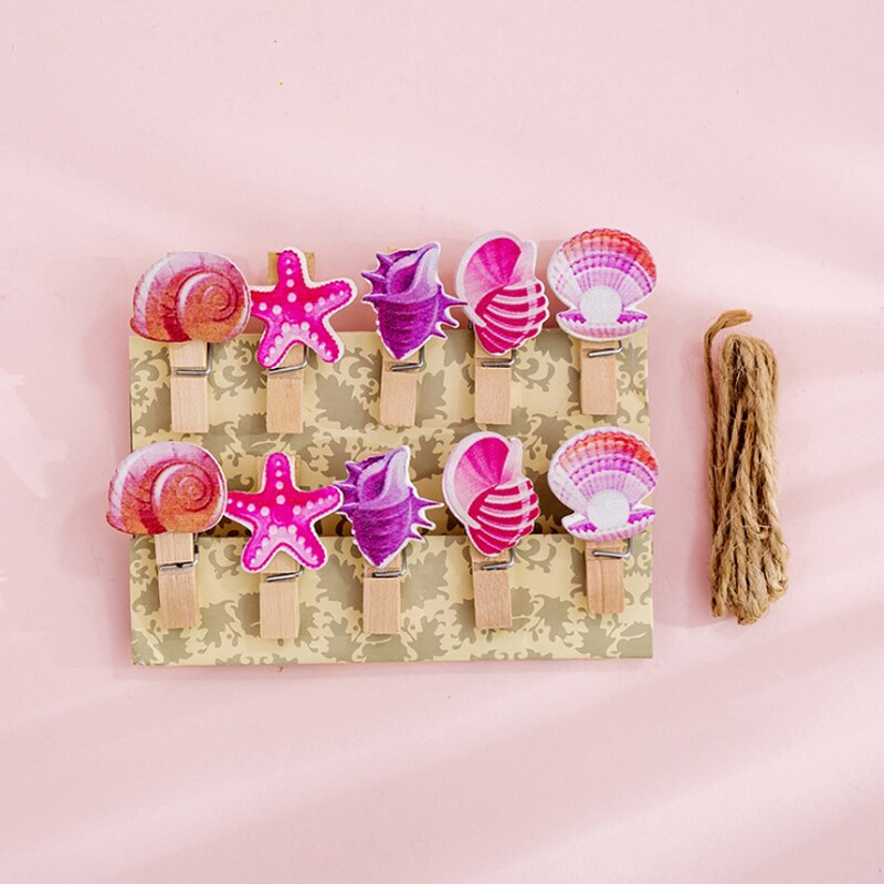 10pcs Sweet Girl wood clips with rope Photo Wall Decoration clips Kitchen sealing clip wood pegs Hanging Leave Message: shell