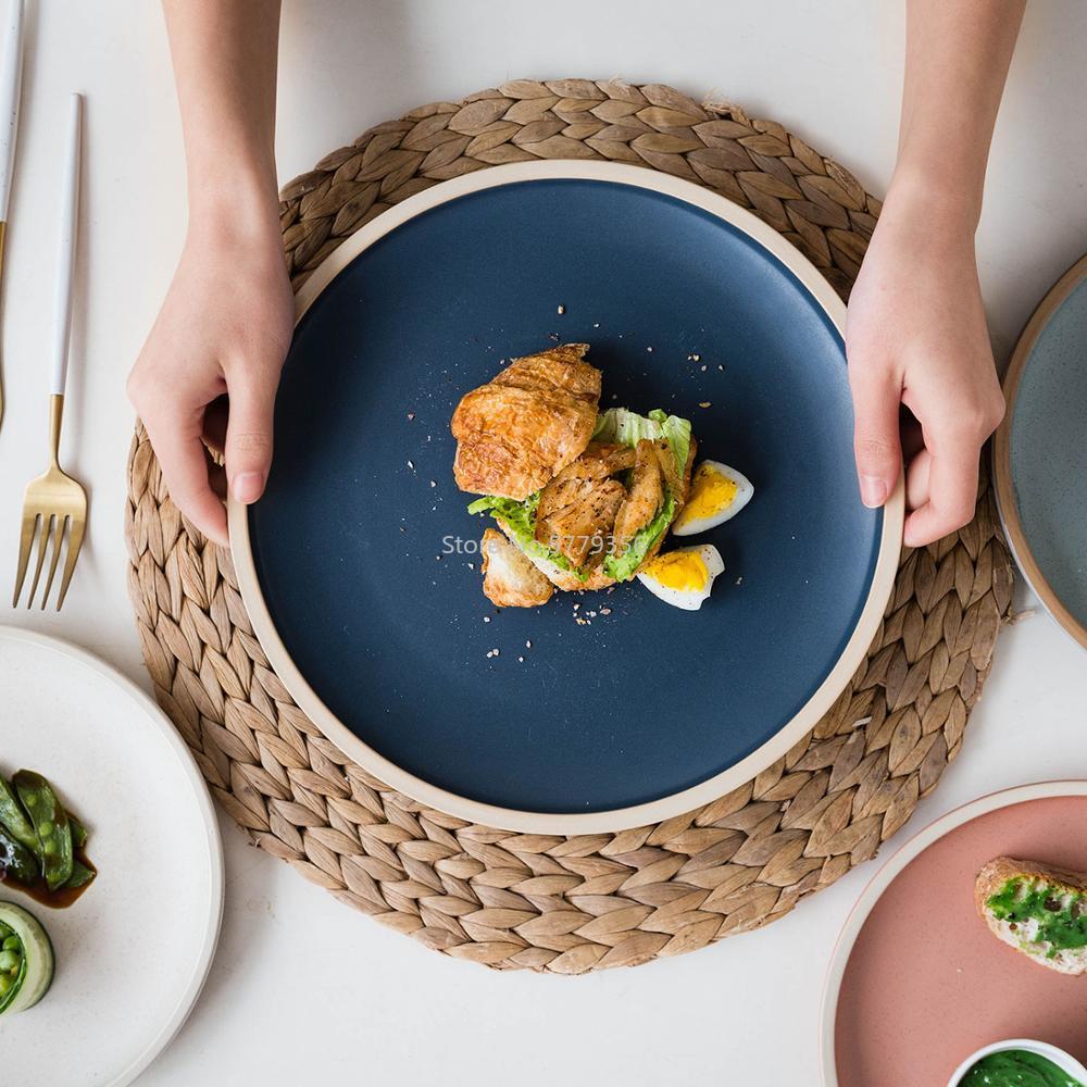 8.3/10inch Porcelain Dinner Plates Set Pizza Pasta Serving Plates Matte Glaze Steak Dessert Dishes Tableware