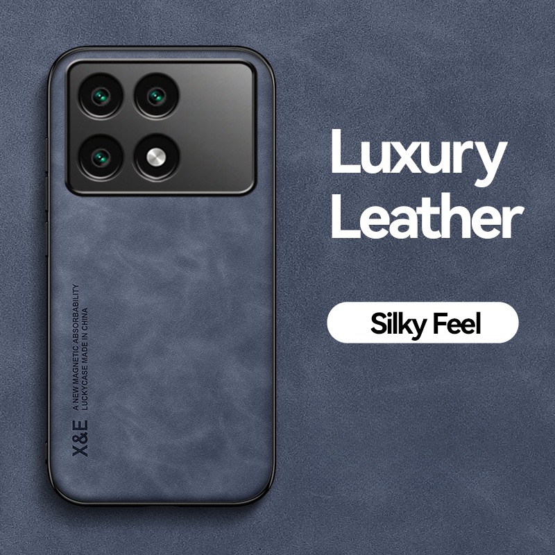 För xiaomi poco  x6 pro 5g fodral inbyggd metallplatta telefonfodral för pocox 6 pro  x 6 x6 pro magnetisk bilhållare läderbaksida: Himmelsblå