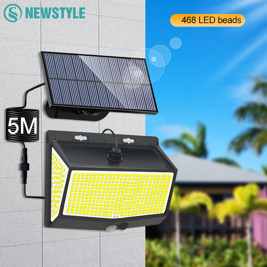 Buitenverlichting op zonne-energie 468 LED met 3 verlichtingsmodi Bewegingssensor Wandlamp IP65 Waterdicht op zonne-energie voor tuinterras