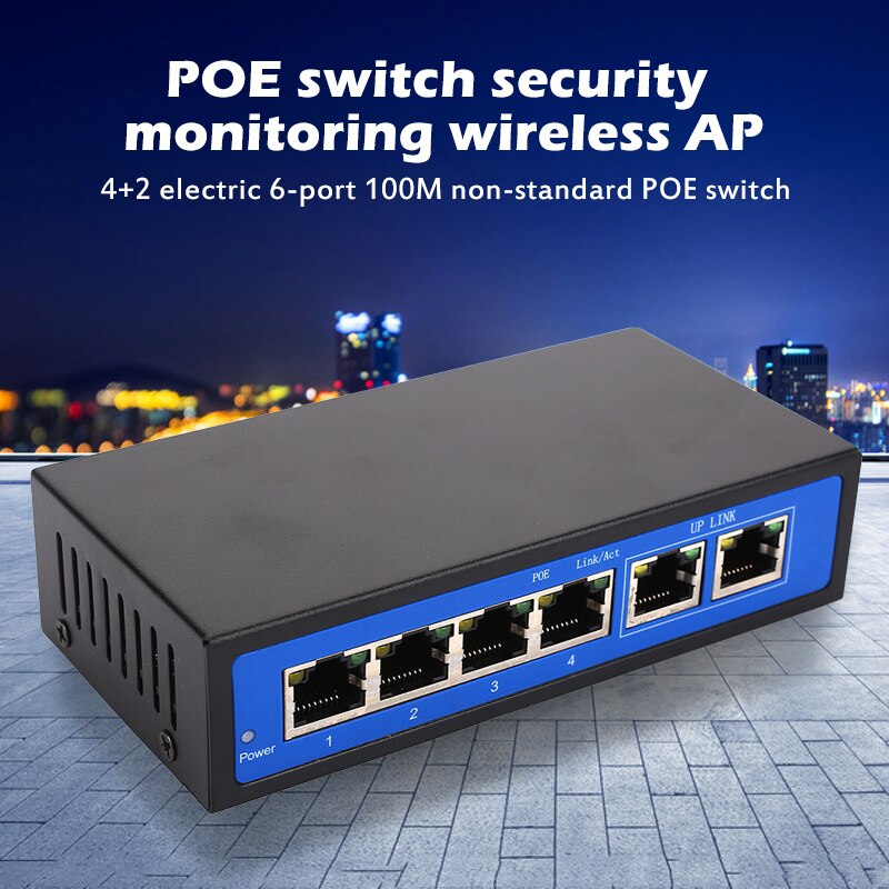 Universele Poe Ethernet Switch Ip Telefoon Thuis Router 4 + 2 Poorten RJ45 250M Draadloze Ap Enterprise Netwerken Cctv beveiliging Ip Camera