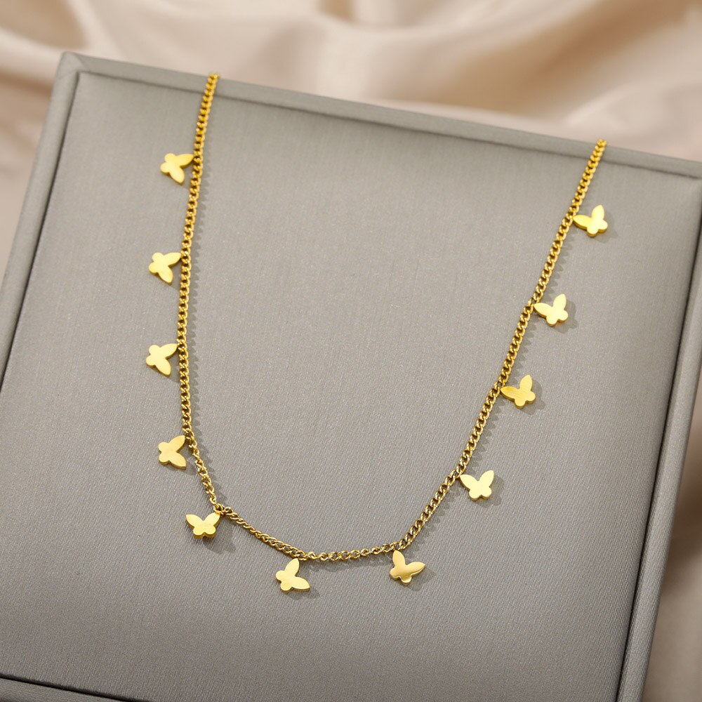 Vintage schmetterlingsanhänger-halskette für damen, winzige schmetterlings-charm-choker-halsketten, boho-schmuck, weihnachts-großhandel