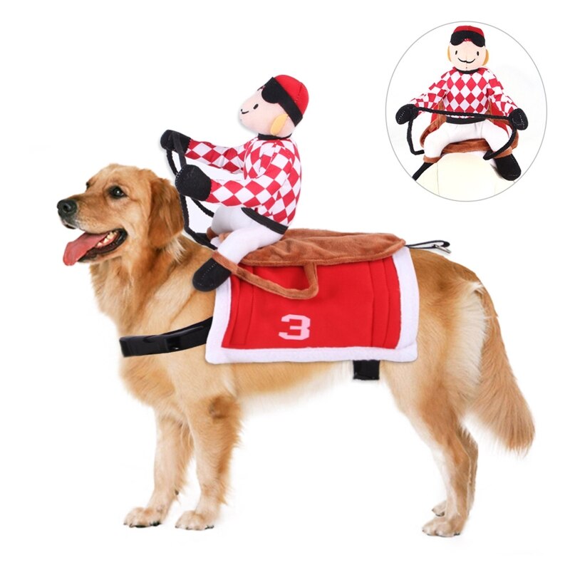 Funny Pet Riding Horse Costume Dog Rider Clothes Halloween Chrismas Cute Suit B2QB