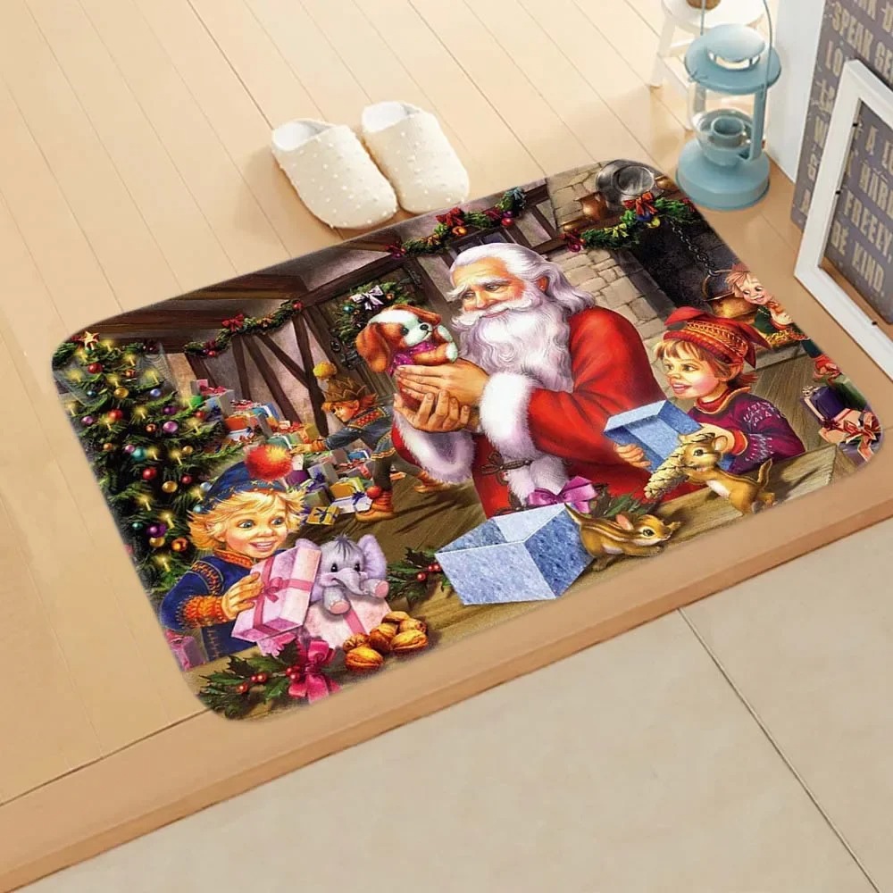 Christmas Kitchen Floor Mats Home Decoration Entrance Door Mat Bedroom Bedside Living Room Carpet Bathroom Non-slip Foot Mat: 1200MMx1200MM / black