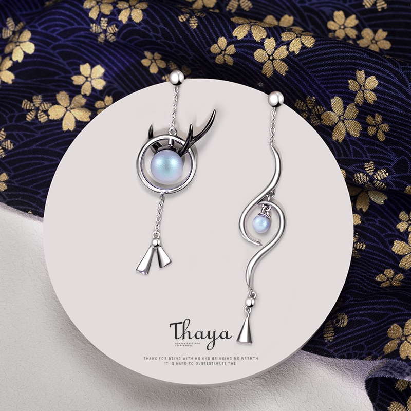 Thaya réel 925 en argent Sterling à la main concepteur Dangle cornes boucle d'oreille femmes de Style japonais pour les femmes bijoux fins