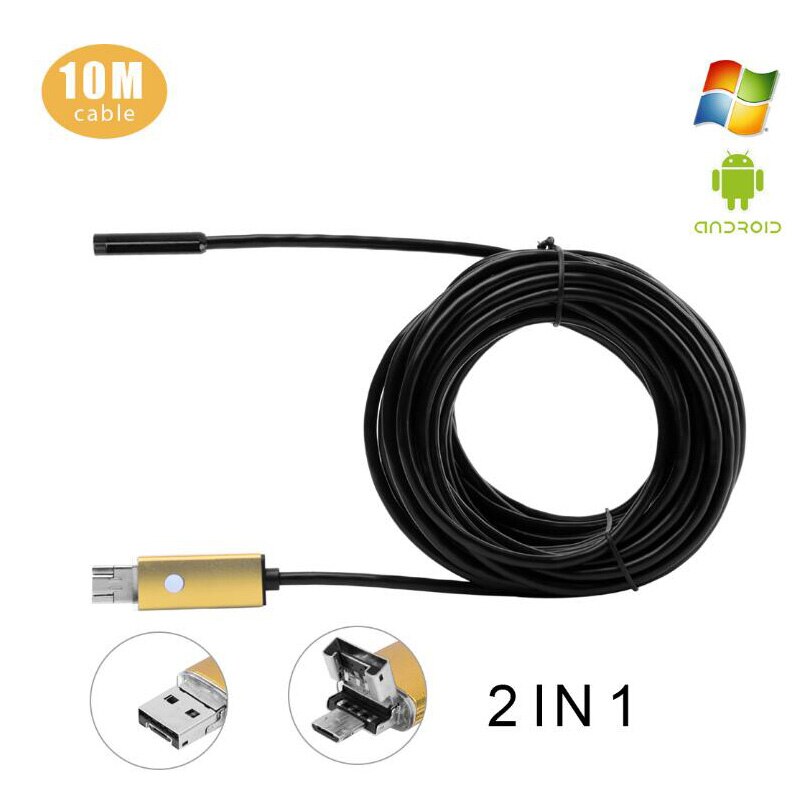 2 In 1 Endoscoop 2MP 8mm HD Waterdichte Industriële Endoscoop 2/5/10M Harde Kabel USB endoscoop Detectie Spiegel Camera Voor Android: Gold / 5 M