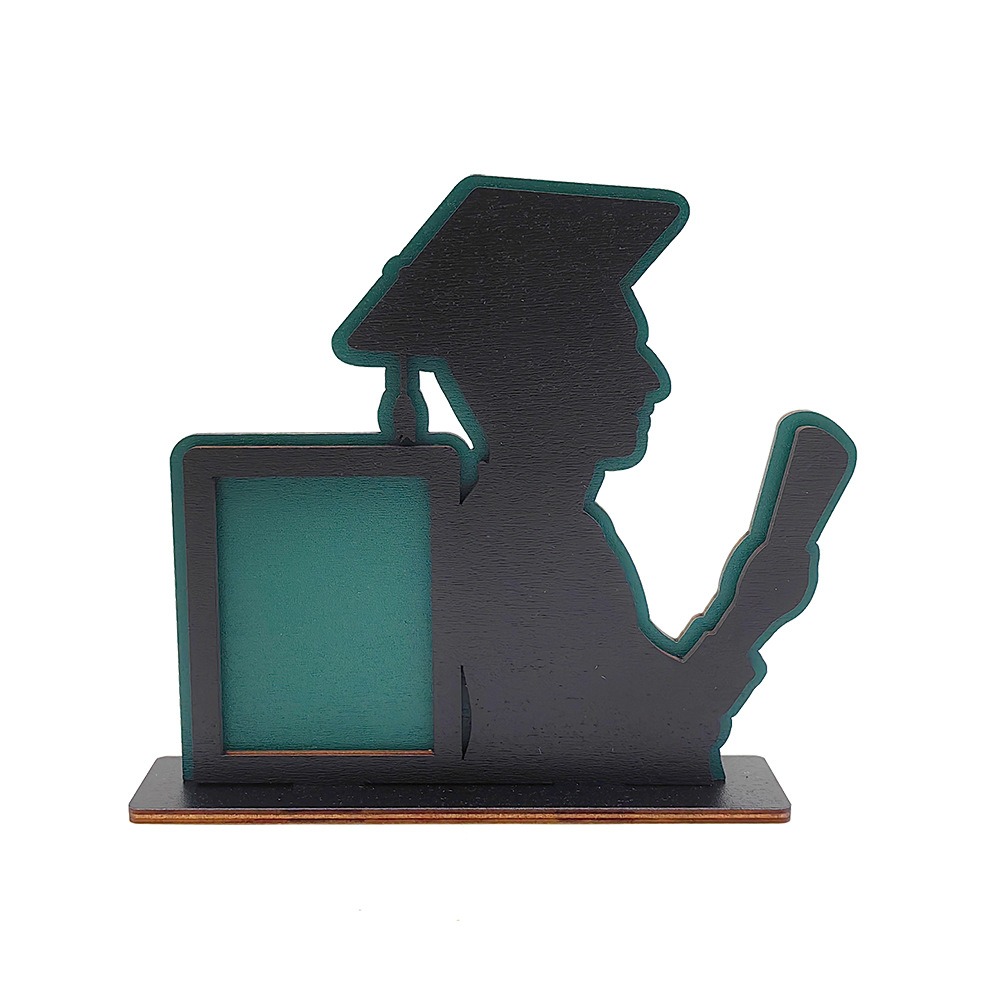 Vintage Graduation Theme Picture Frame Rustic Celebration Wooden Photo Frame Festival Handmade Picture Frame Stand: Yellow