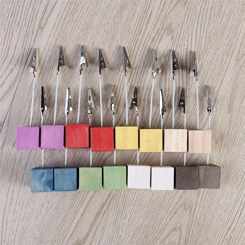 16pcs Pine Base Photo Holder Stand Card Note Desk Memo Clip Seat Card Bracket Desktop Document Holder With Pinewood Base Random