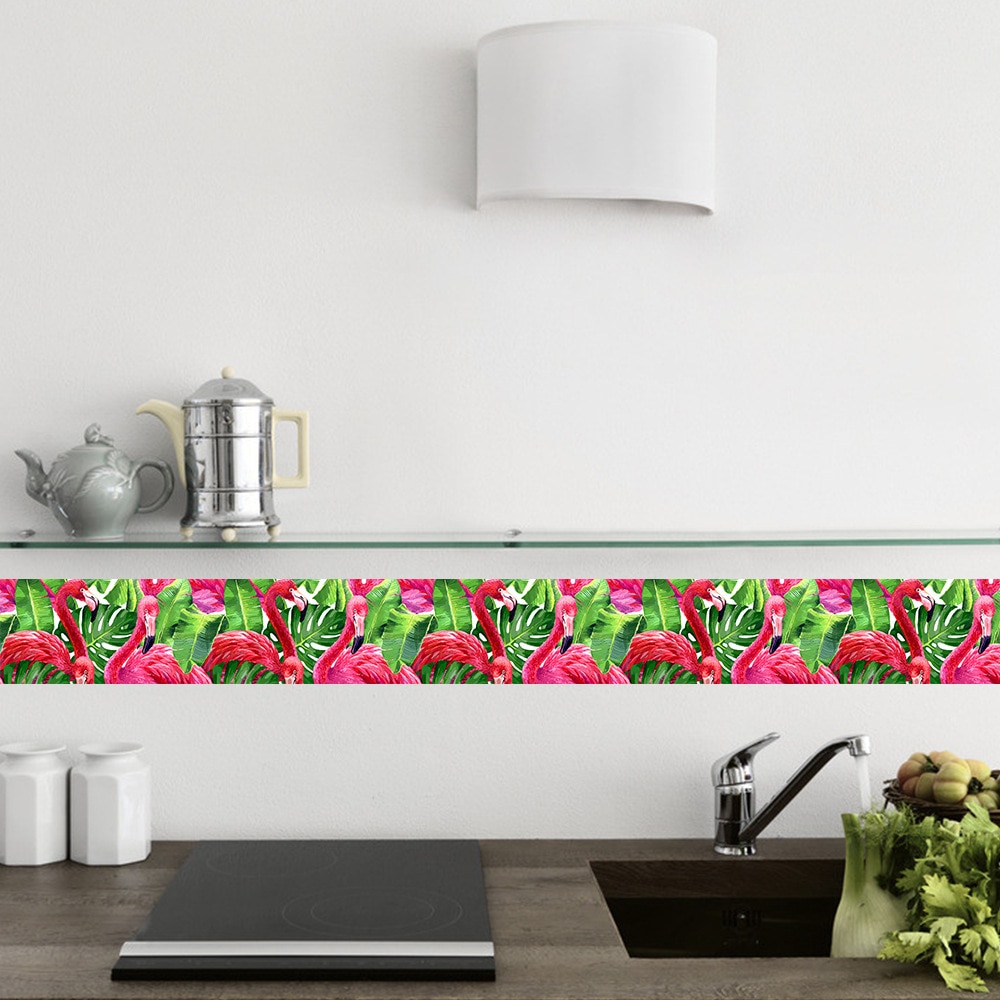 Funlife Flamingo Tropical Wallpaper Borders Wall Border Sticker,Wall Decor Decal For Bathroom Living Room Self-Adhesive