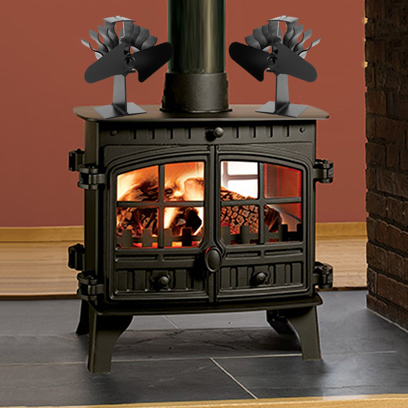 4 blades thermal power stove fan log wood burner ecopan silent black household fireplace efficient fan heat distribution