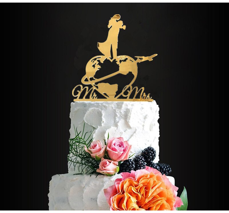 Mapa świata cylinder tort weselny, patelnia i pani podróży mapa świata cylinder tort weselny, lustro złota mapa świata z parami ciasto wystrój