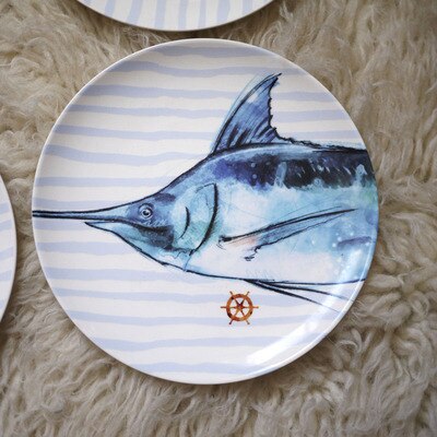 Ceramic Ocean Style Marine Animals Watercolor Effect 8 inch Plate/Dinner Plate/Hanging Plate: Swordfish