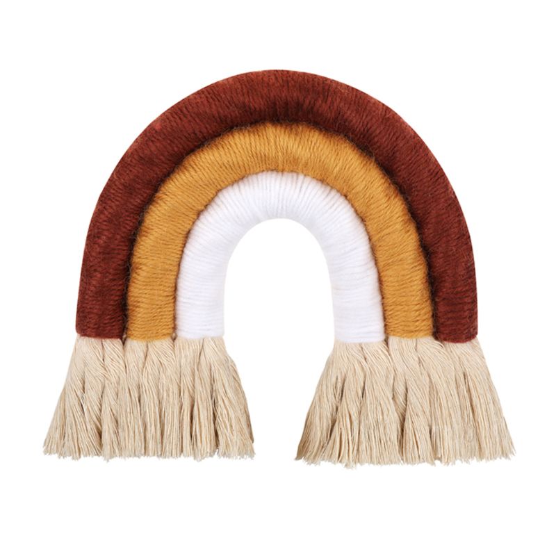 Adorno colgante de pared de arco iris de puntos, tejido hecho a mano, macramé, decoración nórdica para el hogar, guardería, habitación de niños, arte artesanal