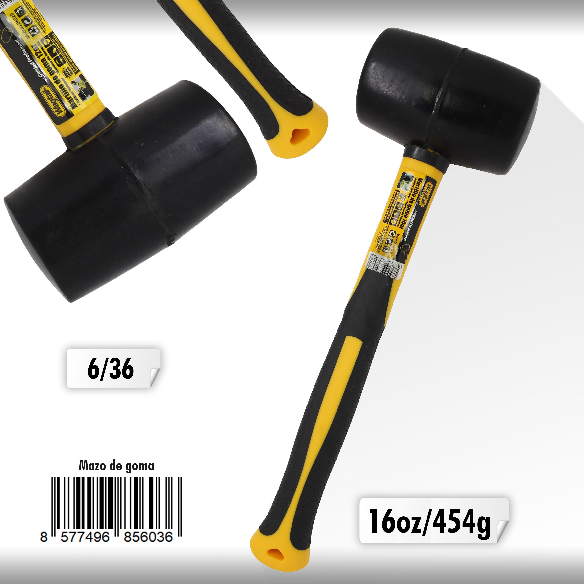 Wagtail Martillo de goma con mango de fibra de vidrio para azulejos, herramienta manual carpintero, herramientas taller mecanico, herramientas de mano, mazo de goma instalacion: 454g (16oz)