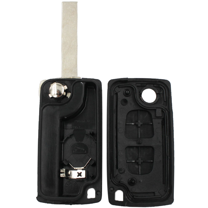 2 Button Remote Smart Car Key Shell Case Housing For Peugeot 207 307 308 SW HU83 Uncut Blade with Groove & Battery Holder CE0536