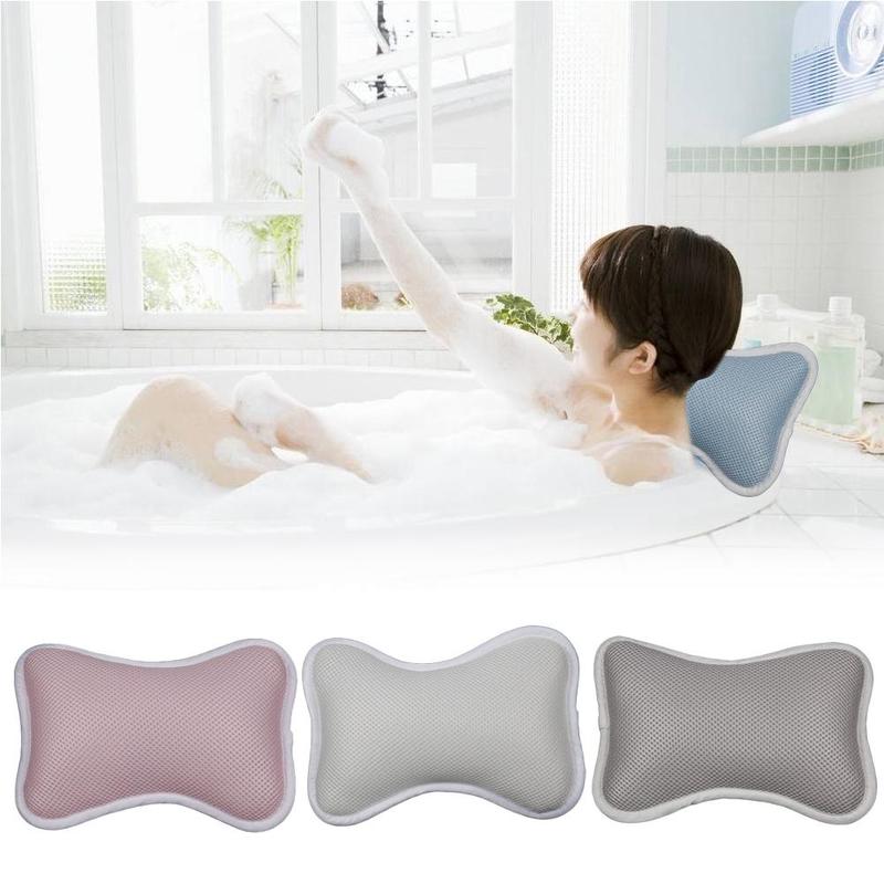 Spa Non-Slip Cushion Bath Tub Spa Pillow Bathtub Head Rest Pillow And For Neck Bathroom Back Accessories C0F2